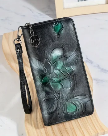 Portofel negru elegant de dama, Flower Dream