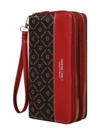 Portofel rosu cu negru elegant de dama, Vernice, compartimente multiple