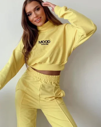 Compleu sport Mood, pantaloni si bluza pe gat, Galben