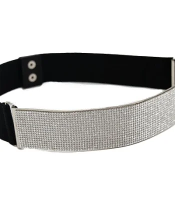 Curea elastica, metalica, cu pietre artizanale, Bow, Latime 4 cm, Argintiu