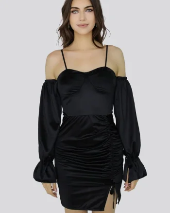 Rochie mini Roxana din satin, Negru, Marime S/M
