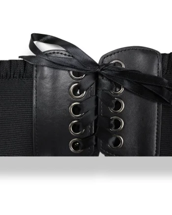 Centura corset JYN neagra, din piele ecologica, elastica, cu snur