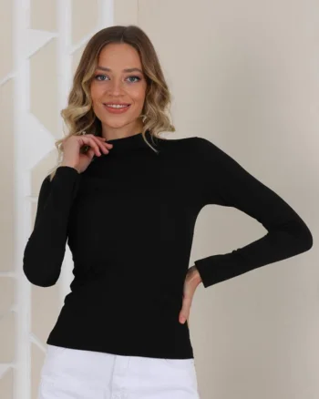 Bluza cropped Bella, pe gat, Negru