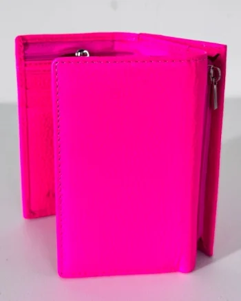 Portofel dama Hassion, piele naturala si deschidere tripla, Fucsia