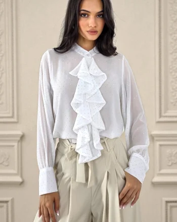 Camasa eleganta cu jabou Daliah si cristale, ALB, Marime S/M