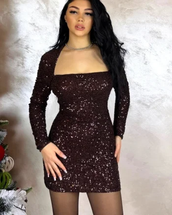Rochie scurta MARIEL, cu paiete si cupe buretate, MARO, Marime S/M