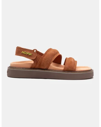 Sandale din piele intoarsa cu logo, Maro cognac/Galben murdar