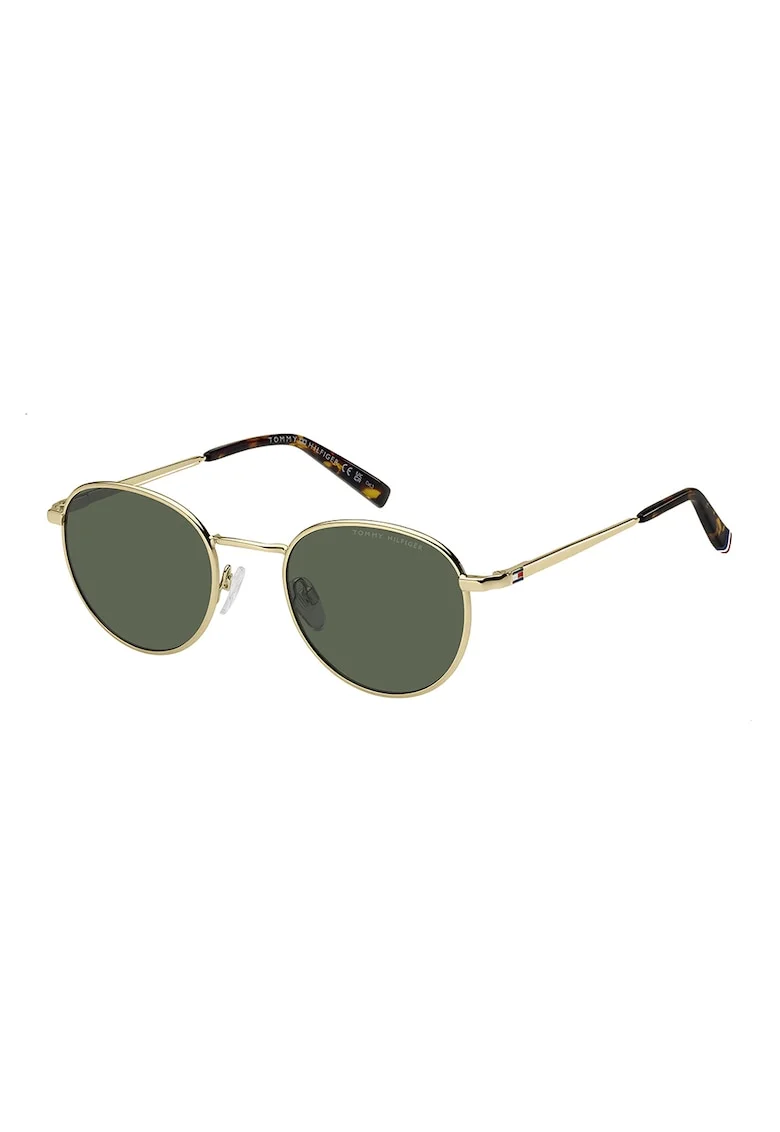 Ochelari de soare rotunzi unisex cu rama metalica, Auriu/Negru