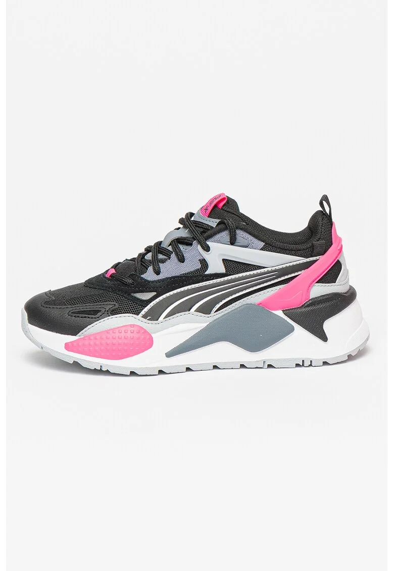 Pantofi sport cu model colorblock si garnituri de piele intoarsa RS-X Efekt Turbo, Negru/Fucsia/Gri inchis