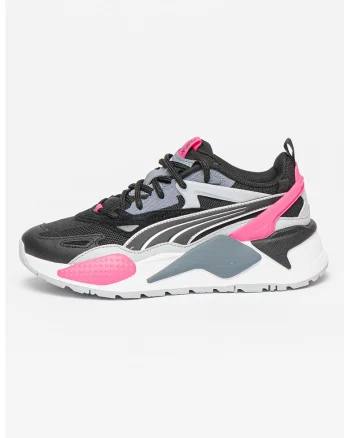Pantofi sport cu model colorblock si garnituri de piele intoarsa RS-X Efekt Turbo, Negru/Fucsia/Gri inchis