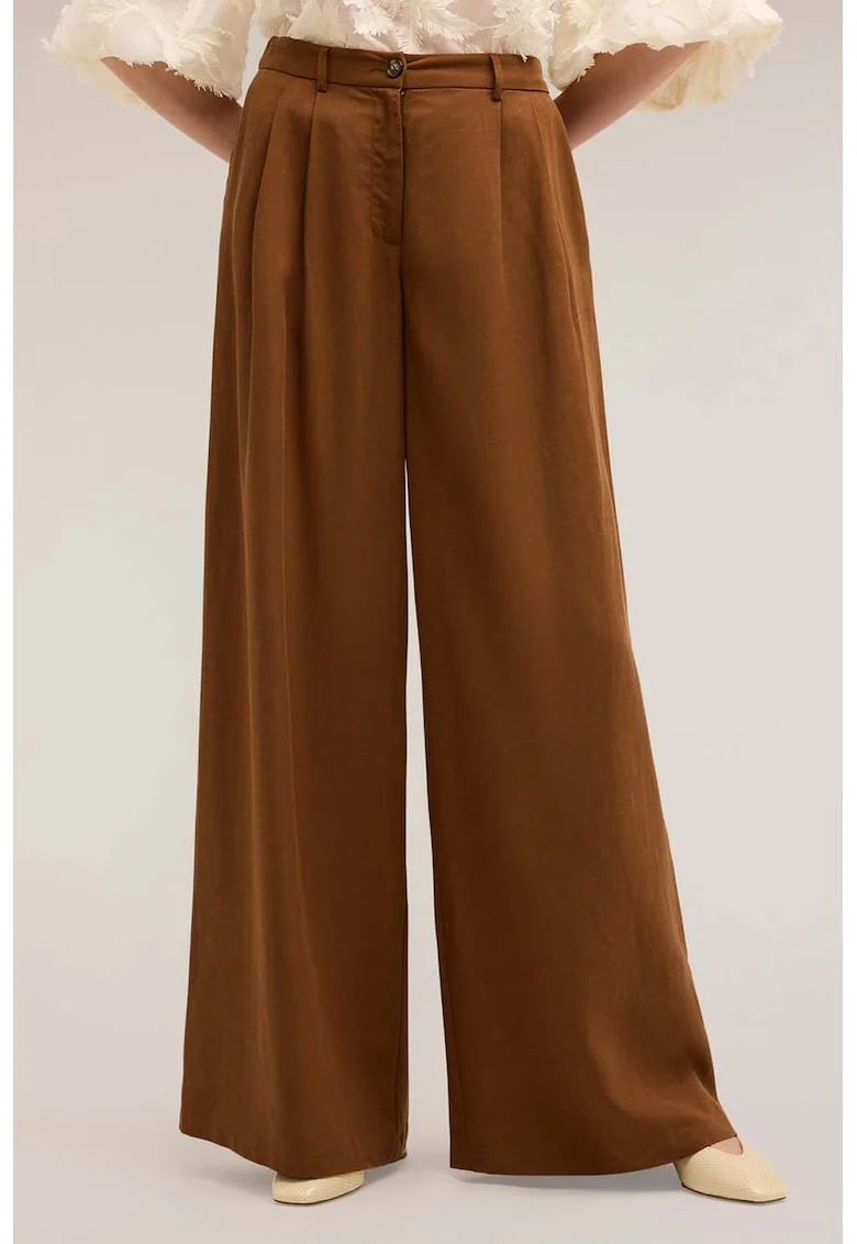 Pantaloni de lyocell si in cu buzunare laterale, Caramel