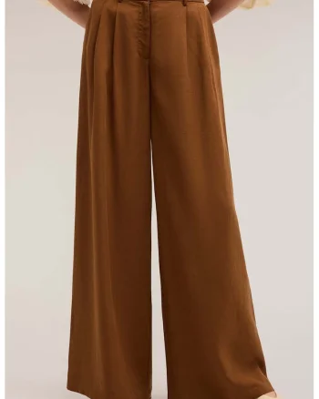 Pantaloni de lyocell si in cu buzunare laterale, Caramel