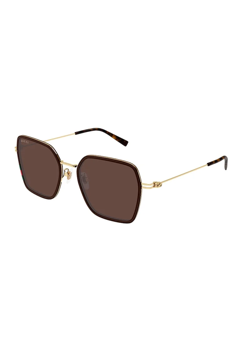 Ochelari de soare hexafonali cu rama metalica, Auriu,