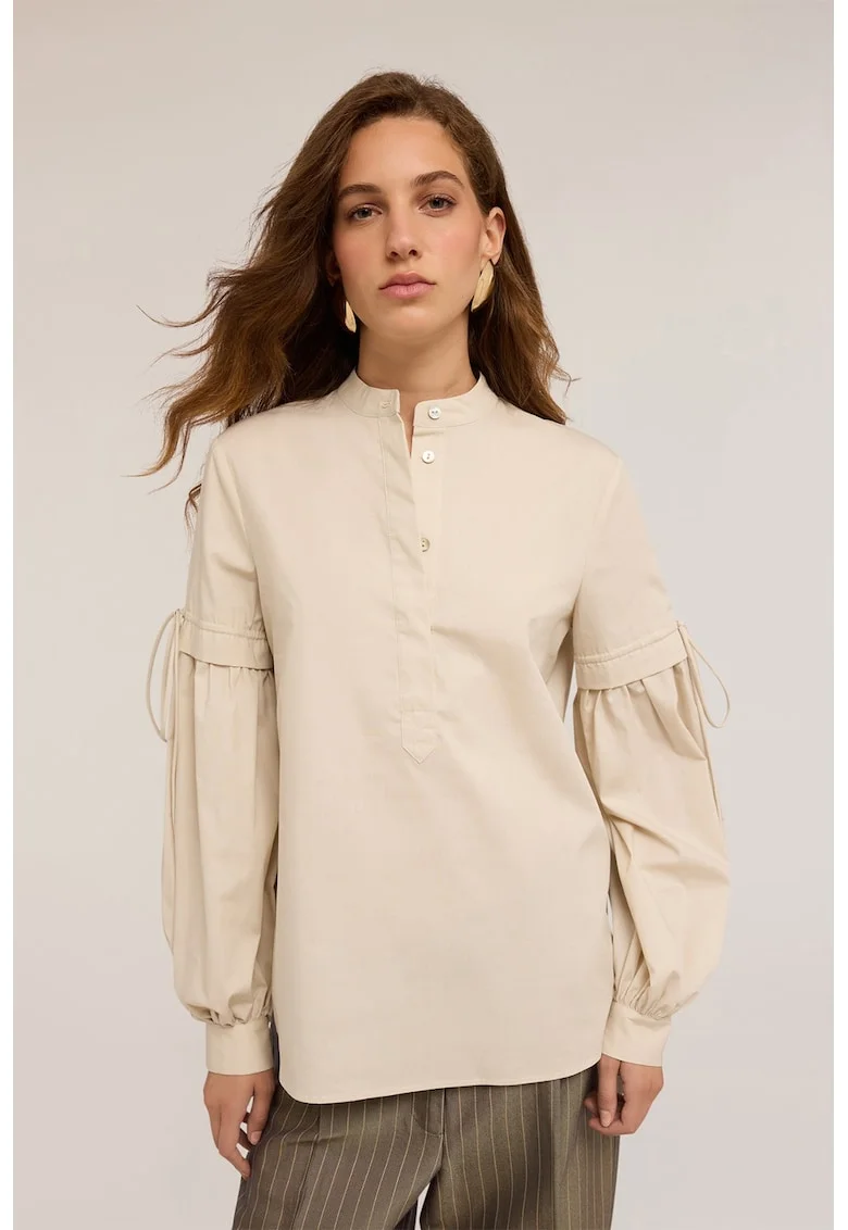 Bluza din bumbac cu maneci cazute, Bej