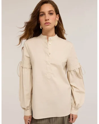Bluza din bumbac cu maneci cazute, Bej