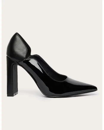 Pantofi de piele ecologica cu toc masiv, Negru