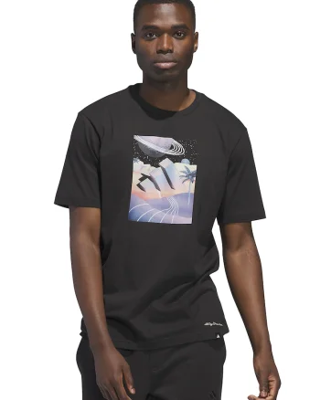 Tricou cu decolteu la baza gatului si imprimeu frontal All Day, Negru
