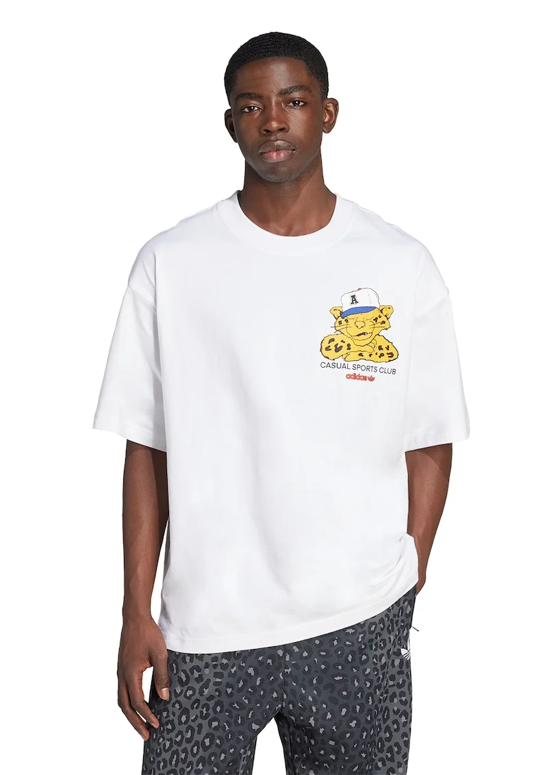 Tricou de bumbac cu model grafic, Galben/Alb optic