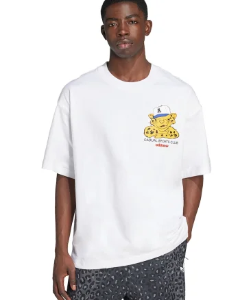 Tricou de bumbac cu model grafic, Galben/Alb optic