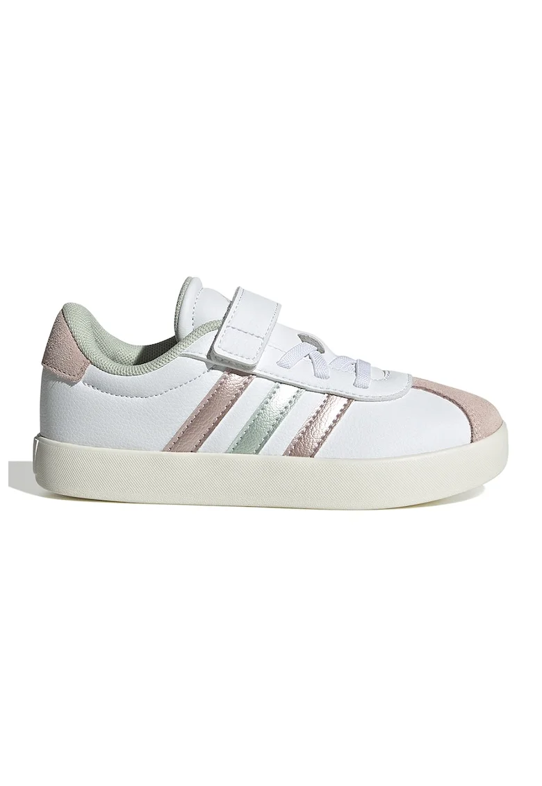 Pantofi sport VL Court 3.0 de piele intoarsa si piele, Alb/Verde pal/Roz prafuit