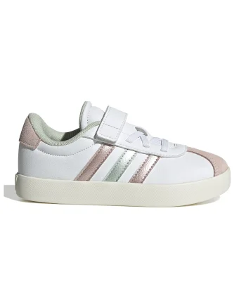Pantofi sport VL Court 3.0 de piele intoarsa si piele, Alb/Verde pal/Roz prafuit
