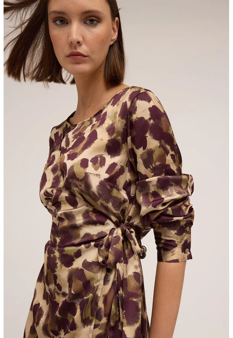 Rochie petrecuta cu animal print, Maro/Bej