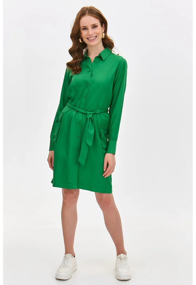 Rochie cu nasturi si buzunare cu clapa, Verde