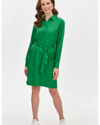 Rochie cu nasturi si buzunare cu clapa, Verde