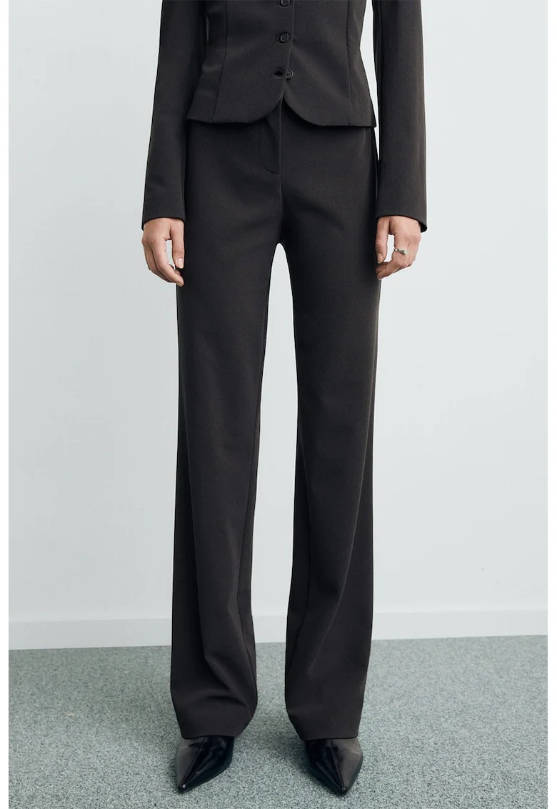 Pantaloni slim-fit cu talie inalta, Negru stins