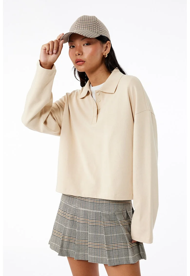 Bluza polo lejera din bumbac, Bej deschis