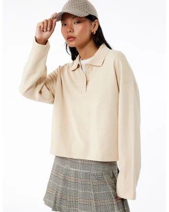 Bluza polo lejera din bumbac, Bej deschis