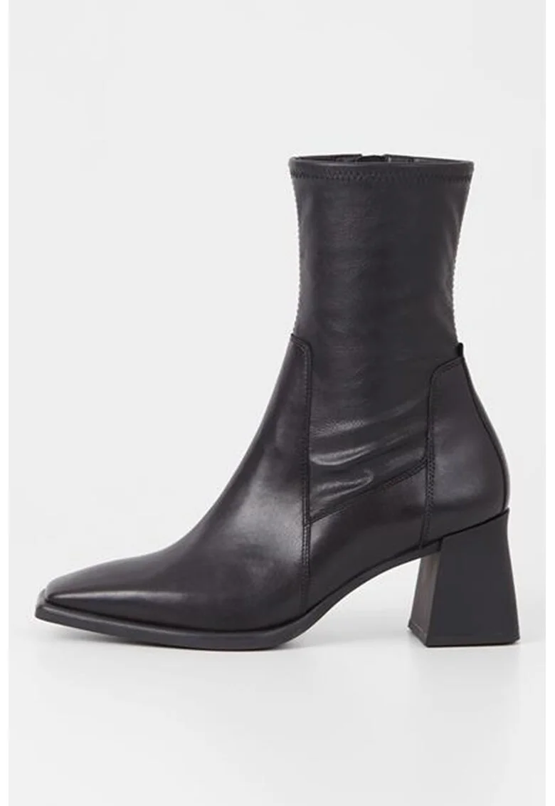 Botine de piele cu varf patrat, Negru