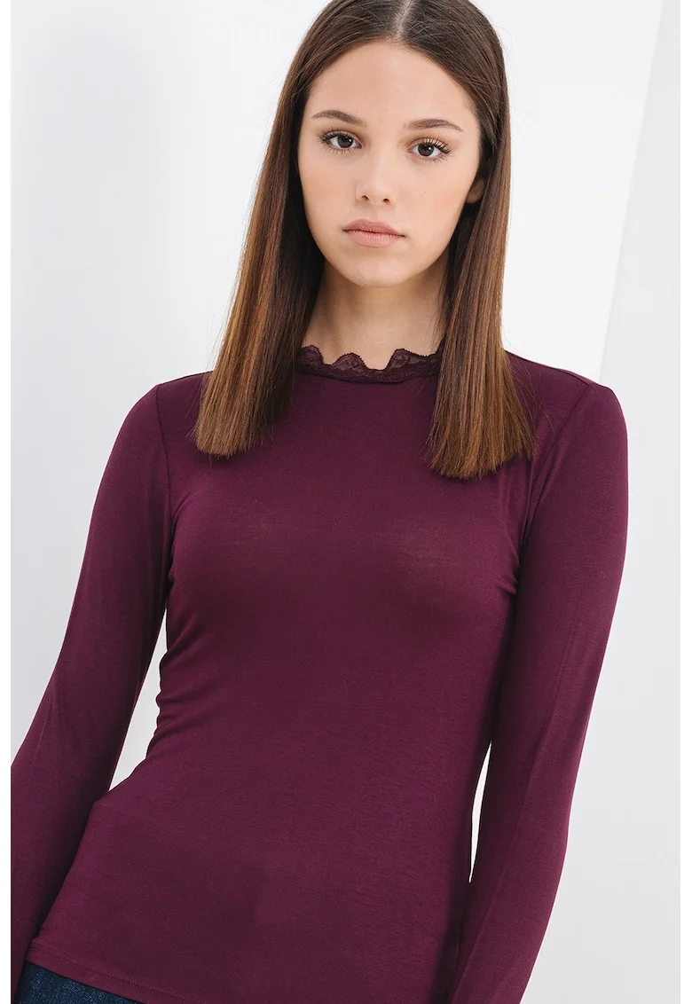 Bluza slim fit cu garnituri de dantela, Violet tyrian
