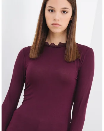 Bluza slim fit cu garnituri de dantela, Violet tyrian