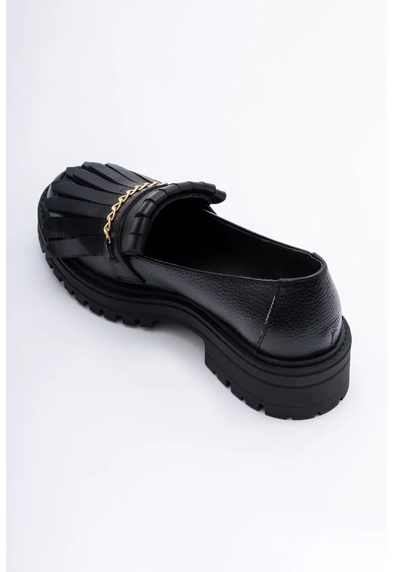 Pantofi loafer de piele cu varf rotund, Negru