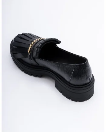 Pantofi loafer de piele cu varf rotund, Negru
