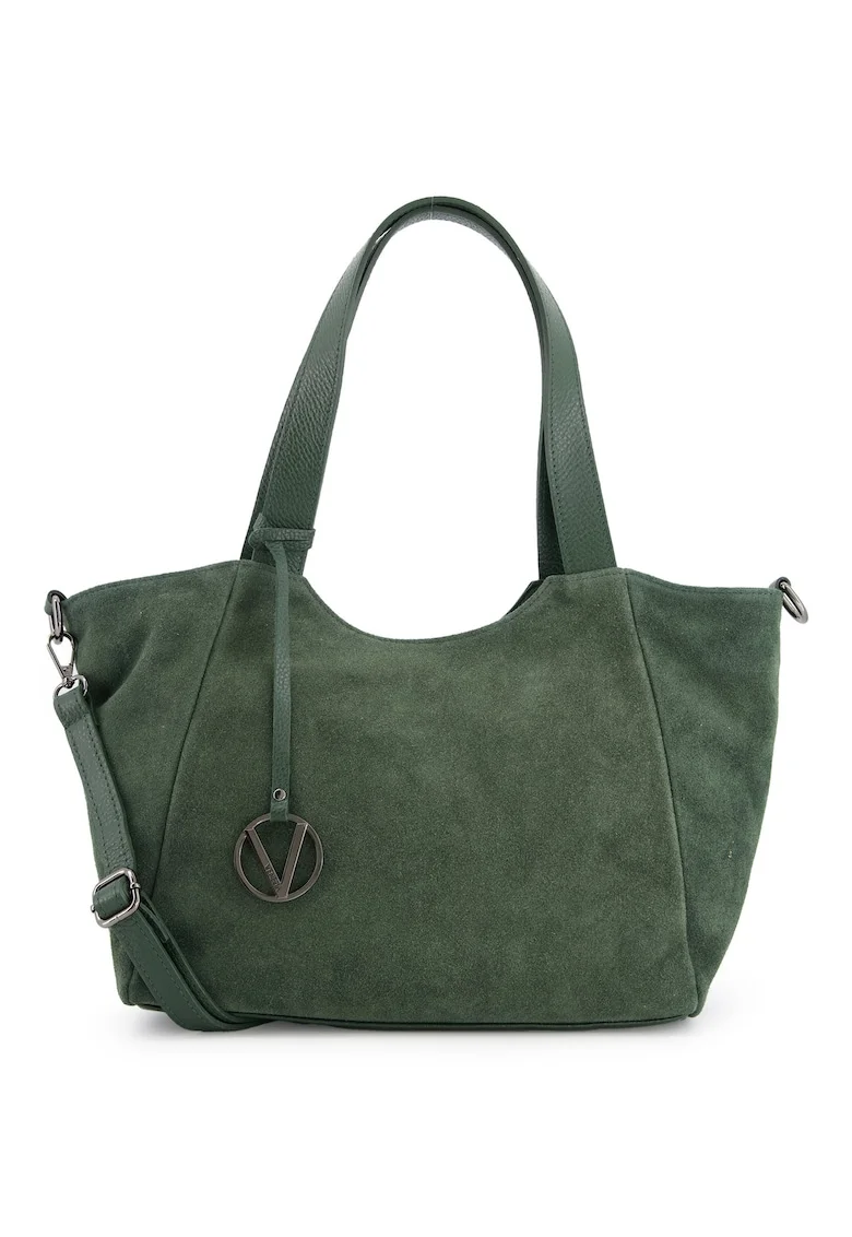 Geanta shopper din piele intoarsa,  verde, 27x42x11cm, cu manere si curea detasabila