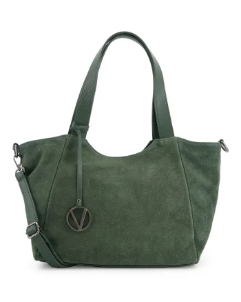 Geanta shopper din piele intoarsa,  verde, 27x42x11cm, cu manere si curea detasabila