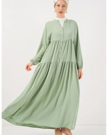 Rochie maxi, HiCCUP, decolteu in V, croiala lejera, verde, textil