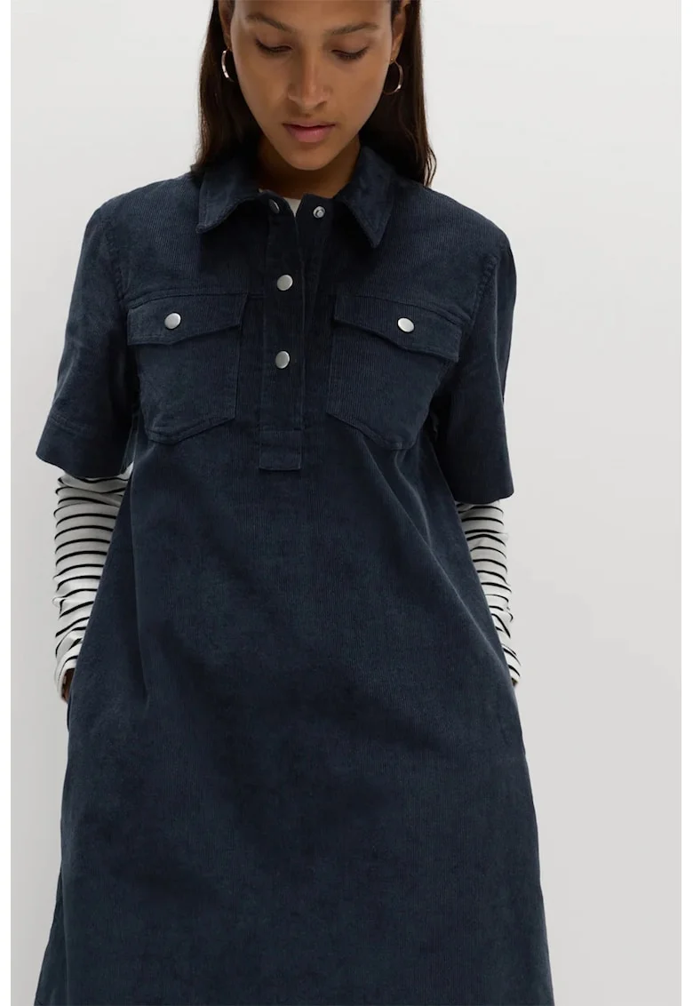 Rochie scurta din reiat cu buzunare, Bleumarin
