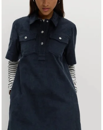 Rochie scurta din reiat cu buzunare, Bleumarin