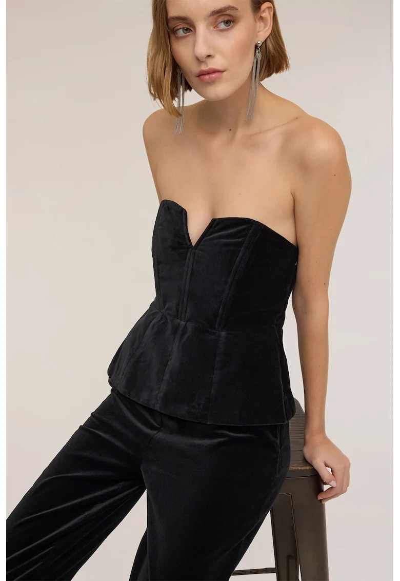Corset din reiat cu volan peplum, Negru