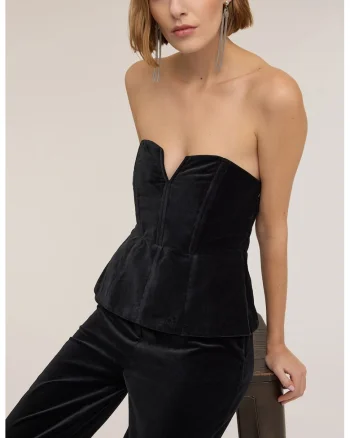 Corset din reiat cu volan peplum, Negru