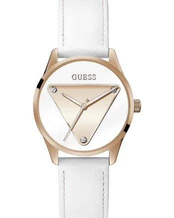 Ceas analog cu o curea din piele, Auriu rose/Alb