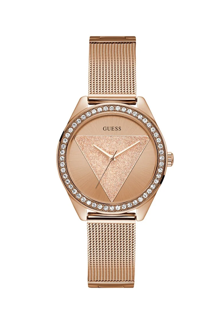 Ceas analog decorat cu cristale, Auriu rose