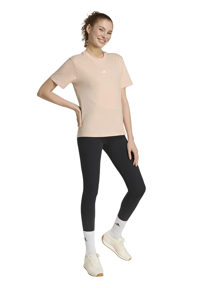 Tricou cu decolteu lrotund si logo discret, Alb/Piersica