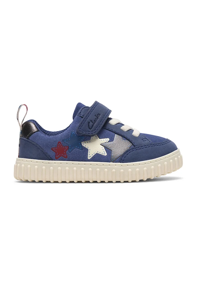 Pantofi sport de piele cu velcro, Alb/Albastru inchis/Rosu inchis/Albastru indigo