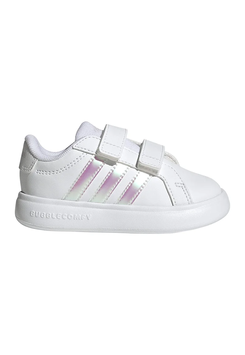 Pantofi sport de piele ecologica cu benzi velcro Brand Court 3.0, Alb optic