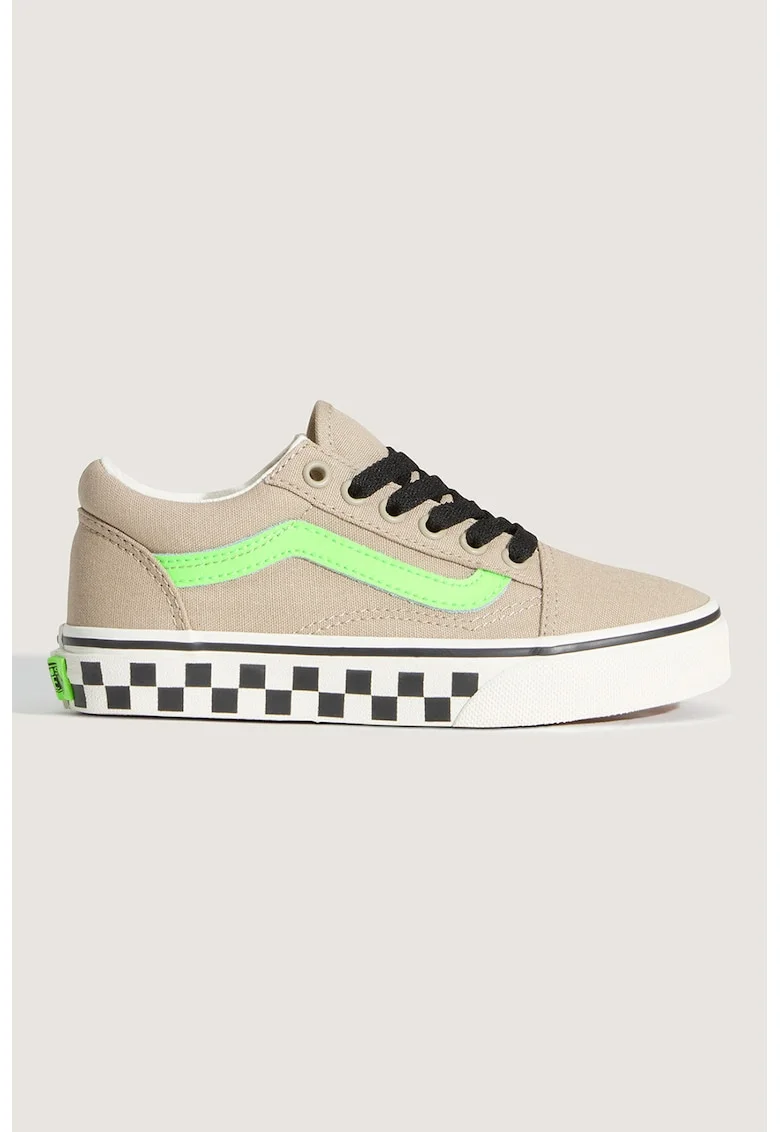 Tenisi low-cut cu logo contrastant Old Skool, Bej nisip/Verde electric