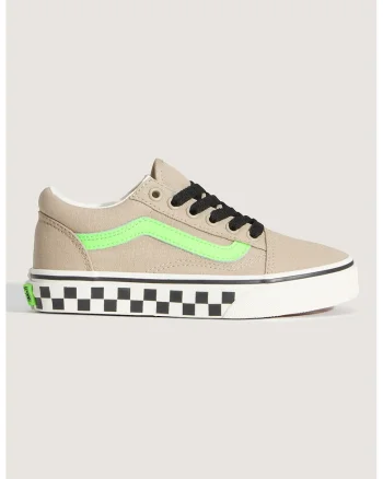 Tenisi low-cut cu logo contrastant Old Skool, Bej nisip/Verde electric